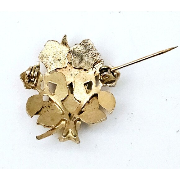 MCM Flower Cluster Brooch Gold Tone Pink Inlay Flowers Faux Pearls 1970 1.6" EUC - Picture 3 of 6